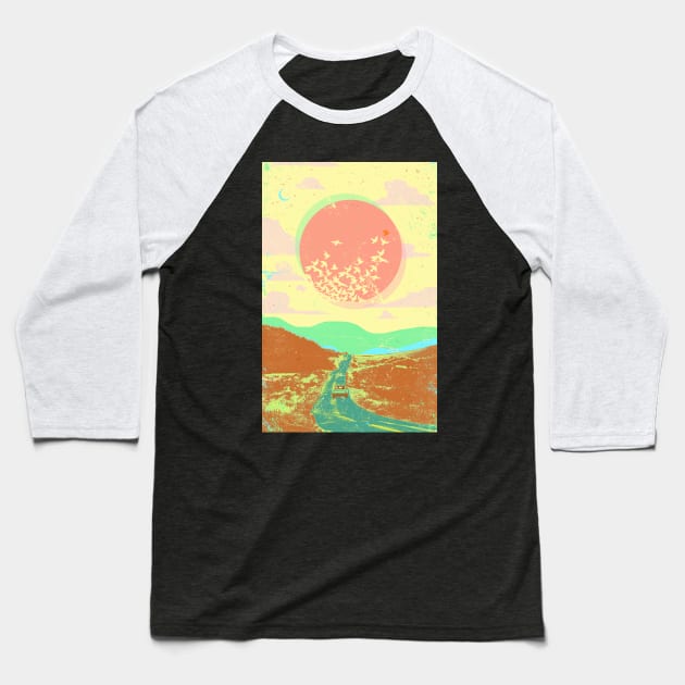 SERENE HIGHWAY Baseball T-Shirt by Showdeer